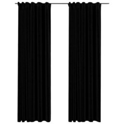 Berkfield Premium Linen-Look Blackout Curtains With Hooks 2 Pcs Black 140X225 Cm