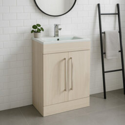 Plum&clay Novela Light Wood Floor Standing Vanity Unit With Glass Basin Bathroom Furniture (W)600mm
