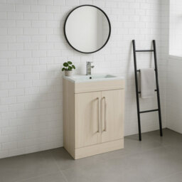 Plum&clay Novela Light Wood Floor Standing Vanity Unit With Glass Basin (W)600mm - thumbnail 2