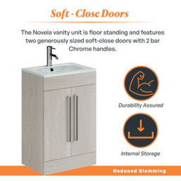 Plum&clay Novela Light Wood Floor Standing Vanity Unit With Glass Basin Bathroom Furniture (W)600mm - thumbnail 4