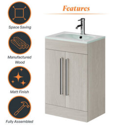 Plum&clay Novela Light Wood Floor Standing Vanity Unit With Glass Basin Bathroom Furniture (W)600mm - thumbnail 6