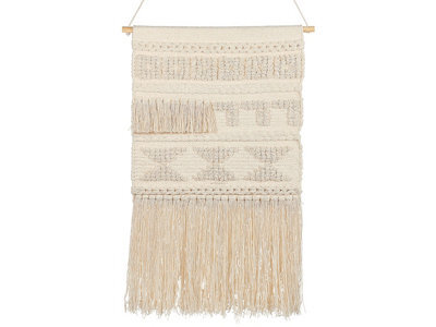 Beliani Beige Handwoven Cotton Geometric Wall Hanging With Tassels, Rectangular Vertical 51 X 103 Cm - image 1