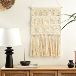 Beliani Beige Handwoven Cotton Geometric Wall Hanging With Tassels, Rectangular Vertical 51 X 103 Cm - thumbnail 2