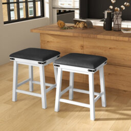 Costway Set Of 2 Bar Stools Pu Leather Padded Backless Counter Height Chair-White - thumbnail 3
