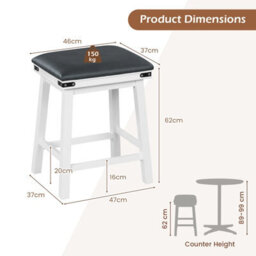Costway Set Of 2 Bar Stools Pu Leather Padded Backless Counter Height Chair-White - thumbnail 2
