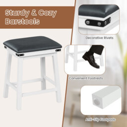 Costway Set Of 2 Bar Stools Pu Leather Padded Backless Counter Height Chair-White - thumbnail 7