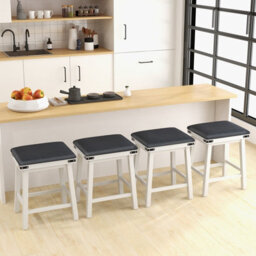 Costway Set Of 2 Bar Stools Pu Leather Padded Backless Counter Height Chair-White - thumbnail 4