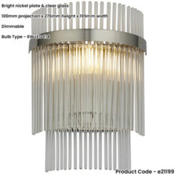 Loops Indoor Polsihed Nickel Plate Wall Light - Clear Glass Rod Decorative Shade - Dimmable - thumbnail 2
