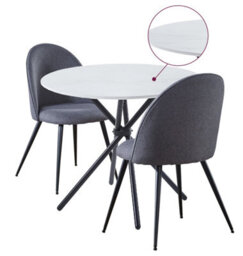 Hallowood Furniture Cullompton Small Round White Marble Effect Dining Table 90Cm With 2 Curved-Back Grey Fabric Chairs - thumbnail 8