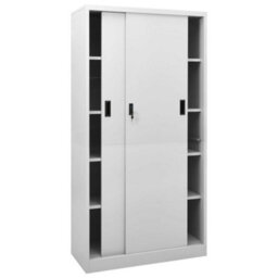 Walplus Office Cabinet With Sliding Door Light Grey 90X40X180 Cm Steel - thumbnail 3