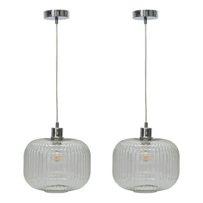 First Choice Lighting Set Of 2 Batley Large - Clear Ribbed Glass With Chrome Pendant Fitting - image 1