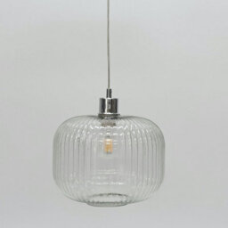 First Choice Lighting Set Of 2 Batley Large - Clear Ribbed Glass With Chrome Pendant Fitting - thumbnail 6