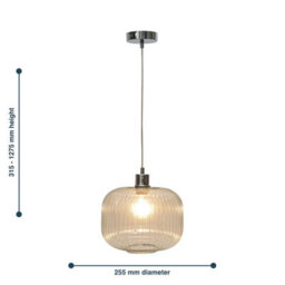 First Choice Lighting Set Of 2 Batley Large - Clear Ribbed Glass With Chrome Pendant Fitting - thumbnail 8