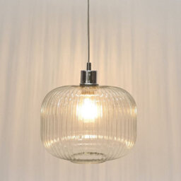 First Choice Lighting Set Of 2 Batley Large - Clear Ribbed Glass With Chrome Pendant Fitting - thumbnail 5