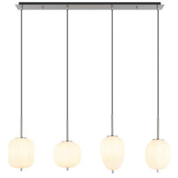 Luminosa Lighting Luminosa Blacky I Bar Pendant Ceiling Light Nickel Matt Opal Glass Shade 4X E14 - thumbnail 3