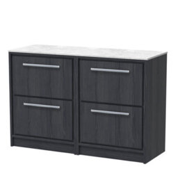 Hudson Reed Lille Floor Standing 4 Drawer Countertop Vanity & Marble Worktop, Graphite Woodgrain, 1210 X 460 mm - thumbnail 1