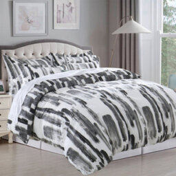 Ameha Print Duvet Cover 2Piece Set With Matching Pillowcase Microfiber Quilt Cover Grey Stripe Pattern (Single 135X200Cm) - thumbnail 4