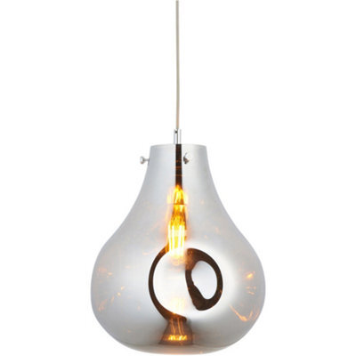 Loops Hanging Ceiling Pendant Light - Large Chrome Metallic Glass & Chrome Plate - 10W Led E27 - image 1