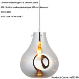 Loops Hanging Ceiling Pendant Light - Large Chrome Metallic Glass & Chrome Plate - 10W Led E27 - thumbnail 2