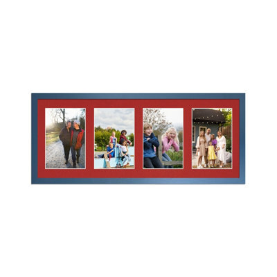 AK Frames 50X20Cm Navy Blue Sleek Multi Photo Frame With Crimson Mount - Holds 4 Apertures (4X) 6X4 Photos - image 1