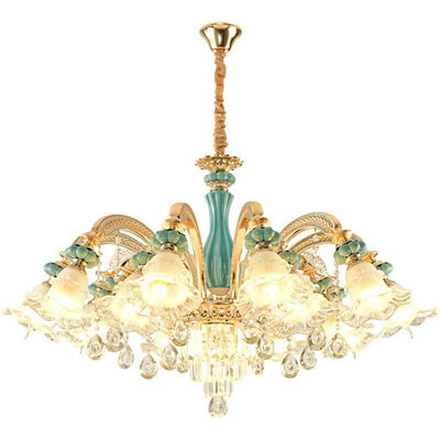 Wdw 10-Arm Blue And Gold Chandelier Pendant Ceiling Light, Ceramic Crystal Zinc Alloy - image 1