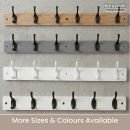 Keypak 6 Matte Black Coat Hooks On Grey Wooden Board - 68Cm Modern Wall Mounted Coat Rack Clothes Hanger - thumbnail 6