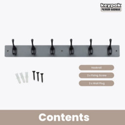Keypak 6 Matte Black Coat Hooks On Grey Wooden Board - 68Cm Modern Wall Mounted Coat Rack Clothes Hanger - thumbnail 4