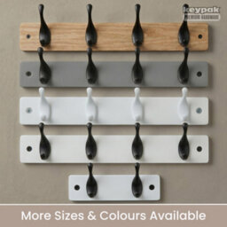 Keypak 6 Matte Black Coat Hooks On Grey Wooden Board - 68Cm Modern Wall Mounted Coat Rack Clothes Hanger - thumbnail 7