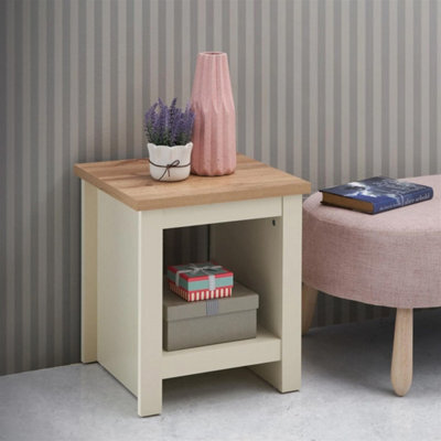 Side Lamp Table Oak Top Small End Bedside Nightstand Shelf Cream - image 1