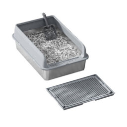 London Boutique Stainless Steel Cat Litter Box, 60X40X30Cm High Sided Litter Tray, Enclosed Metal Design, Scoop And Mat, Grey - thumbnail 7