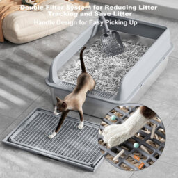 London Boutique Stainless Steel Cat Litter Box, 60X40X30Cm High Sided Litter Tray, Enclosed Metal Design, Scoop And Mat, Grey - thumbnail 4