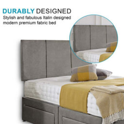 Dining Tables Chelsea Headboard Divan Set, 2 Drawer On Same Side With Sprung 1500 Comfort Mattress - Plush Grey - Double - thumbnail 3