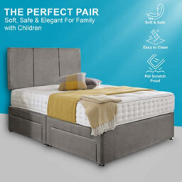 Dining Tables Chelsea Headboard Divan Set, 2 Drawer On Same Side With Sprung 1500 Comfort Mattress - Plush Grey - Double - thumbnail 2