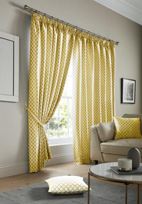 "Alan Symonds Cotswold Curtains Pencil Pleat Tape Top Fully Lined Ochre 46X72"""