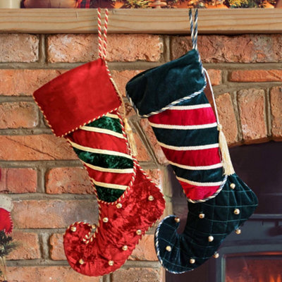 Dibor Pack Of 2 Luxury Velvet Jingle Bell Xmas Gift Decoration Christmas Stocking For Kids - image 1
