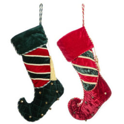 Dibor Pack Of 2 Luxury Velvet Jingle Bell Xmas Gift Decoration Christmas Stocking For Kids - thumbnail 2