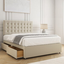 Bsspoke Isla Divan Bed Set Cream Velvet With 24Inch Panel Headboard & Mattress & 2 Drawers Same Side 3Ft 4Ft 4Ft6 5Ft 6Ft - thumbnail 1