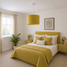 CGC Lighting Cgc Nila Luxury Mustard Yellow Velvet & Gold Inner Round Pendant Drum Lamp Shade - thumbnail 3