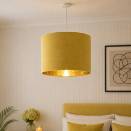 CGC Lighting Cgc Nila Luxury Mustard Yellow Velvet & Gold Inner Round Pendant Drum Lamp Shade - thumbnail 1