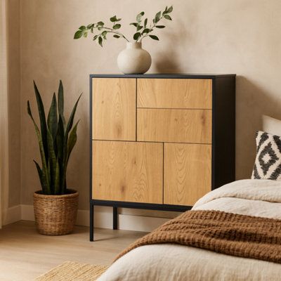 Wyld Haus El Paso Sideboard, Black Metal Frame & Wild Oak Veneer, 3 Doors 2 Drawers - image 1