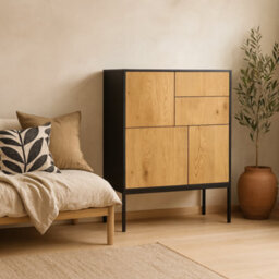 Wyld Haus El Paso Sideboard, Black Metal Frame & Wild Oak Veneer, 3 Doors 2 Drawers - thumbnail 2