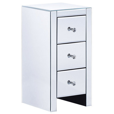 Beliani 3 Drawer Bedside Table Lorris Glass Mirrored Silver - image 1