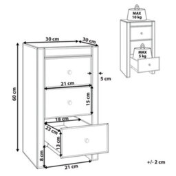 Beliani 3 Drawer Bedside Table Lorris Glass Mirrored Silver - thumbnail 3