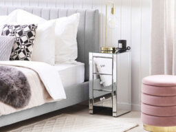 Beliani 3 Drawer Bedside Table Lorris Glass Mirrored Silver - thumbnail 2