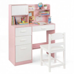Gainoom Kids Pink Desk And Chair Set Wooden Children Writing Table Student Computer Workstation - thumbnail 1