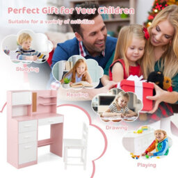 Gainoom Kids Pink Desk And Chair Set Wooden Children Writing Table Student Computer Workstation - thumbnail 7