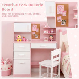 Gainoom Kids Pink Desk And Chair Set Wooden Children Writing Table Student Computer Workstation - thumbnail 6