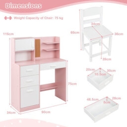 Gainoom Kids Pink Desk And Chair Set Wooden Children Writing Table Student Computer Workstation - thumbnail 2