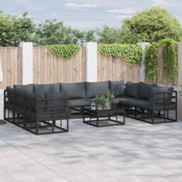 Walplus Garden Sofa Set With Cushion Black Aluminium