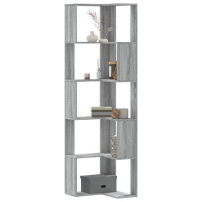 Walplus Corner Bookcase 5-Tier Grey Sonoma 50X50X179 Cm Engineered Wood - image 1
